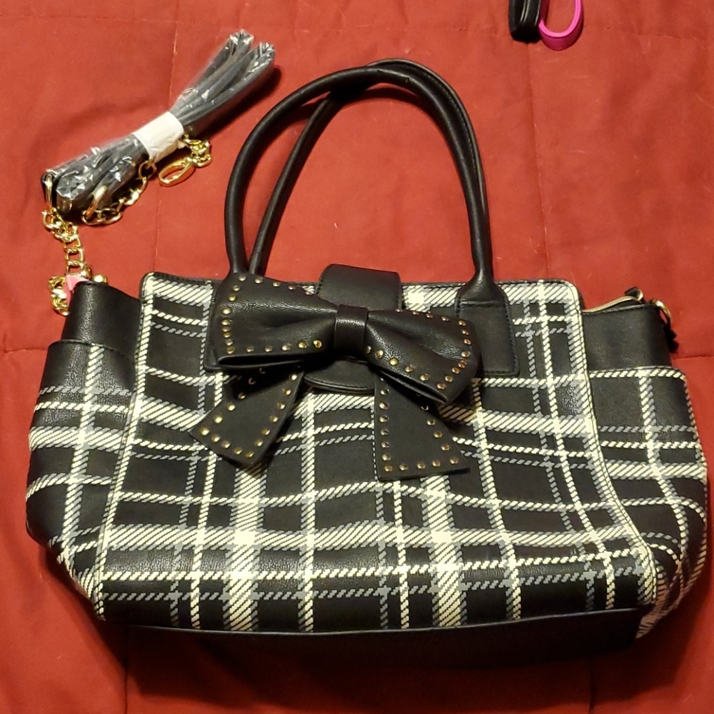 Betsey Johnson Black and white plaid purse